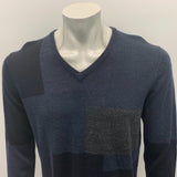 Calvin Klein V Neck Sweater Men's Medium Blue Gray Long Sleeve Wool/Acrylic Swea