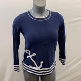 Tommy Hilfiger Women's Blue Sailing Themed White Striped Long Sleeved Shirt Size Small Cotton