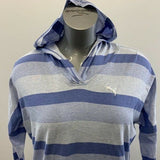 PUMA Women's Large Keeps You Dry Light Hoodie Blue Striped Long Sleeve