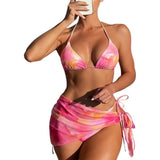 SPEVERT Womens 3 Piece Tie-Dye Swimsuits Triangle Halter Bikini Set