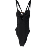 BECCA Modern Edge Rib High Leg One Piece (Black) Swimsuit One Piece Large