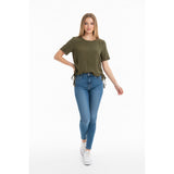 H&M Women's Olive Green Short Sleeve Tunic Shirt Cute Side Ties Size 10 Lyocell Blend