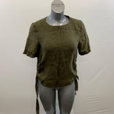 H&M Women's Olive Green Short Sleeve Tunic Shirt Cute Side Ties Size 10 Lyocell Blend
