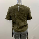 H&M Women's Olive Green Short Sleeve Tunic Shirt Cute Side Ties Size 10 Lyocell Blend