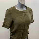 H&M Women's Olive Green Short Sleeve Tunic Shirt Cute Side Ties Size 10 Lyocell Blend