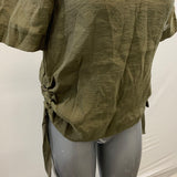 H&M Women's Olive Green Short Sleeve Tunic Shirt Cute Side Ties Size 10 Lyocell Blend
