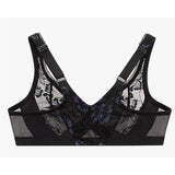 Glamorise #9246 Lacey T-Back Wonderwire Bra Underwire Black/Blue Size 38D NWOT