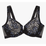 Glamorise #9246 Lacey T-Back Wonderwire Bra Underwire Black/Blue Size 38D NWOT