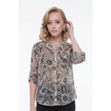 Bon Worth Sheer Blouse Women's XSP Beige Floral Polyester button front