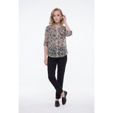 Bon Worth Sheer Blouse Women's XSP Beige Floral Polyester button front