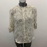 Bon Worth Sheer Blouse Women's XSP Beige Floral Polyester button front