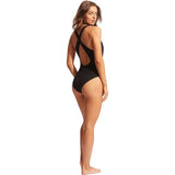 Seafolly 11089-942 Womens 6 High Neck One Piece Swimsuit Action Back Black NWT