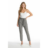Dynamite Cindy Plaid Pant w/Snaps Women's Size Small Beige Belted Waist NEW