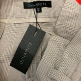 Dynamite Cindy Plaid Pant w/Snaps Women's Size Small Beige Belted Waist NEW