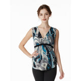 FMX Design Studio Women's Sleeveless Blouse Size Small V Neck Tie Waist Floral Print