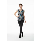 FMX Design Studio Women's Sleeveless Blouse Size Small V Neck Tie Waist Floral Print