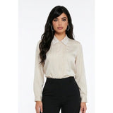 Petite By Elite Beige Pleated Polyester Blouse Women's Size Small