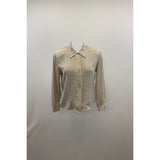 Petite By Elite Beige Pleated Polyester Blouse Women's Size Small