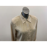 Petite By Elite Beige Pleated Polyester Blouse Women's Size Small
