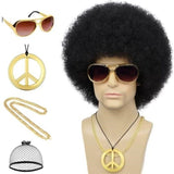 Wallden Hair 70s Mens Afro Wig + Glasses+ Golden Chain