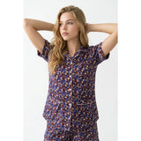 Pokémon Women's Blue Floral Anime Soft Silk Collared Button up Pj Shirt Size Medium