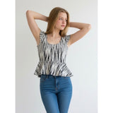 Bebe Women's White and Black Stripped Fancy Ruffed Bottom Tank Top Size Small Cotton