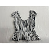 Bebe Women's White and Black Stripped Fancy Ruffed Bottom Tank Top Size Small Cotton