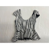 Bebe Women's White and Black Stripped Fancy Ruffed Bottom Tank Top Size Small Cotton