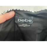 Bebe Women's White and Black Stripped Fancy Ruffed Bottom Tank Top Size Small Cotton