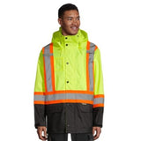 Terra Hi-Vis Rain Jacket with Reflective Tape and Removable Hood, Yellow Men's Large