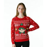 Women's Christmas Sweatshirt Size Medium Red All Over Print Merry Elfin Christmas