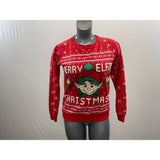 Women's Christmas Sweatshirt Size Medium Red All Over Print Merry Elfin Christmas