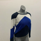 Le Temps de Cerises Women's Sweater Large New Blue White Long Sleeve Acrylic NWT