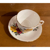 Royal Trent Fine Bone China England Vintage Teacup Saucer Set Red Yellow Roses