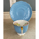 Aynsley England Baby Blue With Blossom Inner Flowers Bone China Tea Cup And Saucer Set