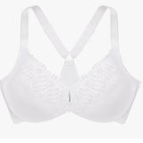 Glamorise Plus Size Front Close Lace T-Back Wonderwire Bra 1246 White