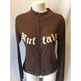 Buffalo Brown Full Zip Long Sleeve Spell Out Top Women's Size Large