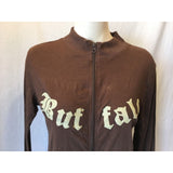 Buffalo Brown Full Zip Long Sleeve Spell Out Top Women's Size Large