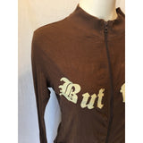 Buffalo Brown Full Zip Long Sleeve Spell Out Top Women's Size Large