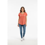 ACX Active Women's V Neck T Shirt Size Medium Coral Polyester Blend Short Sleeve Tee