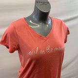 ACX Active Women's V Neck T Shirt Size Medium Coral Polyester Blend Short Sleeve Tee