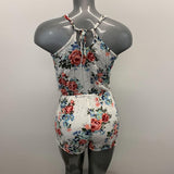 Garage Women's Romper Size Medium White w/Pink Blue Floral Patterned Button Up Sleeveless Viscose