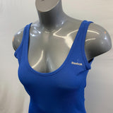 Reebok Women's Royal Blue Tank Top Styled Long Length Athletic Shirt Size Medium Polyester Blend