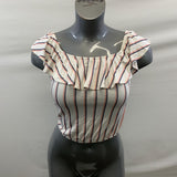 Dynamite Off The Shoulder Cropped Top Women's Size Small Pink Blue Striped Viscose Blend