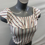 Dynamite Off The Shoulder Cropped Top Women's Size Small Pink Blue Striped Viscose Blend