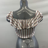 Dynamite Off The Shoulder Cropped Top Women's Size Small Pink Blue Striped Viscose Blend