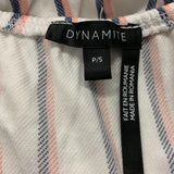 Dynamite Off The Shoulder Cropped Top Women's Size Small Pink Blue Striped Viscose Blend