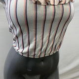 Dynamite Off The Shoulder Cropped Top Women's Size Small Pink Blue Striped Viscose Blend