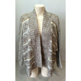 Billabong Women's 3/4 Sleeve White Brown Acrylic Open Cardigan Sweater Size S