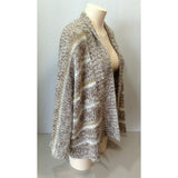 Billabong Women's 3/4 Sleeve White Brown Acrylic Open Cardigan Sweater Size S